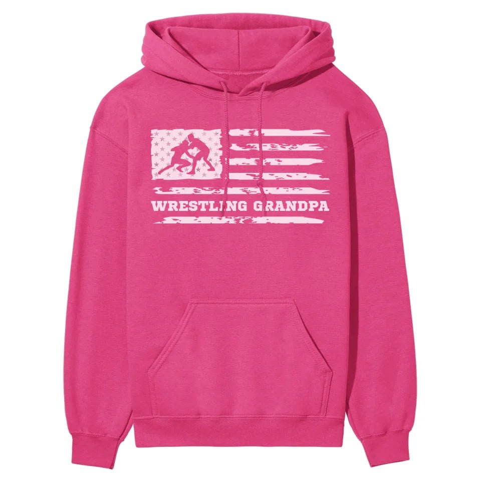 Wrestling Grandpa Horizontal Flag on a Hoodie with a White Graphic