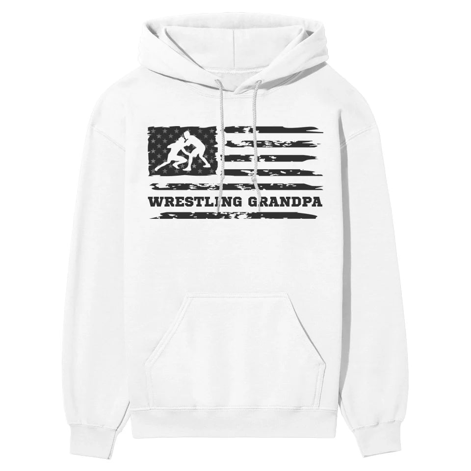 Wrestling Grandpa Horizontal Flag on a Hoodie with a Black Graphic