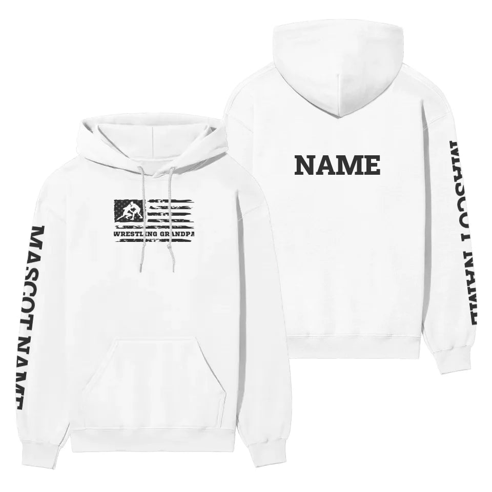 Wrestling Grandpa Horizontal Flag With Wrestler Name on a Hoodie with a Black Graphic