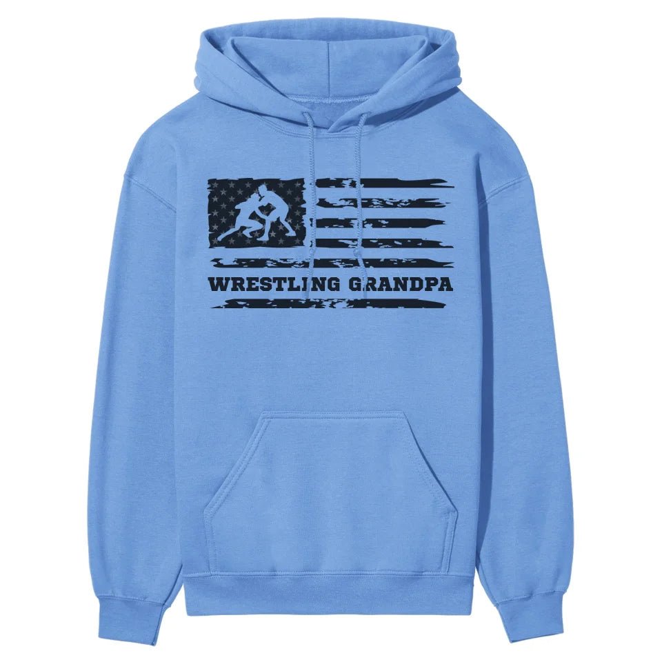 Wrestling Grandpa Horizontal Flag on a Hoodie with a Black Graphic