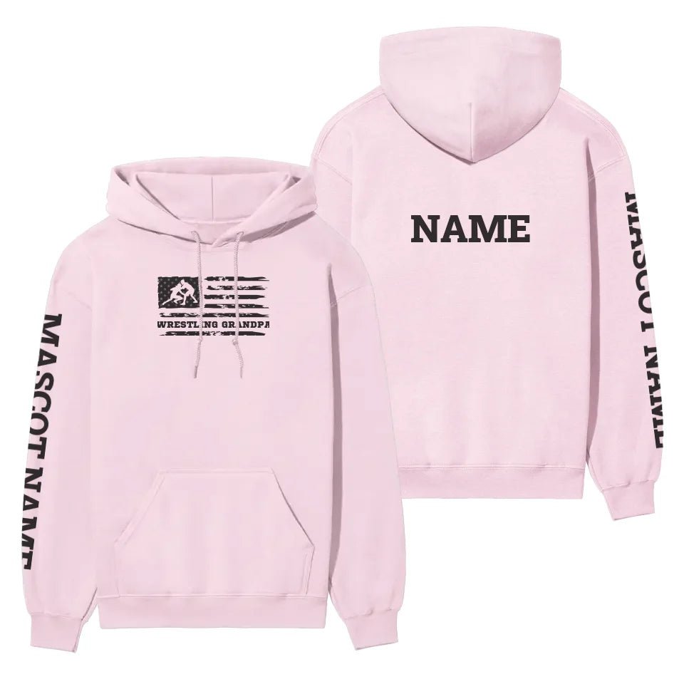 Wrestling Grandpa Horizontal Flag With Wrestler Name on a Hoodie with a Black Graphic