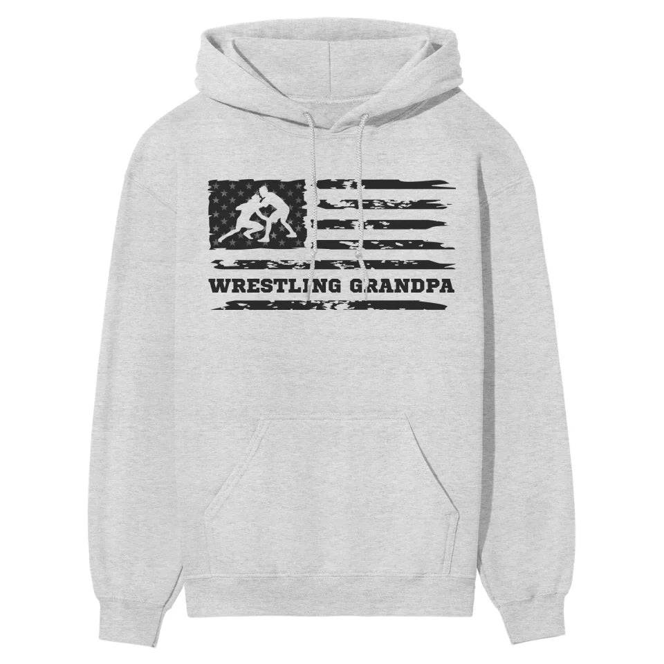 Wrestling Grandpa Horizontal Flag on a Hoodie with a Black Graphic