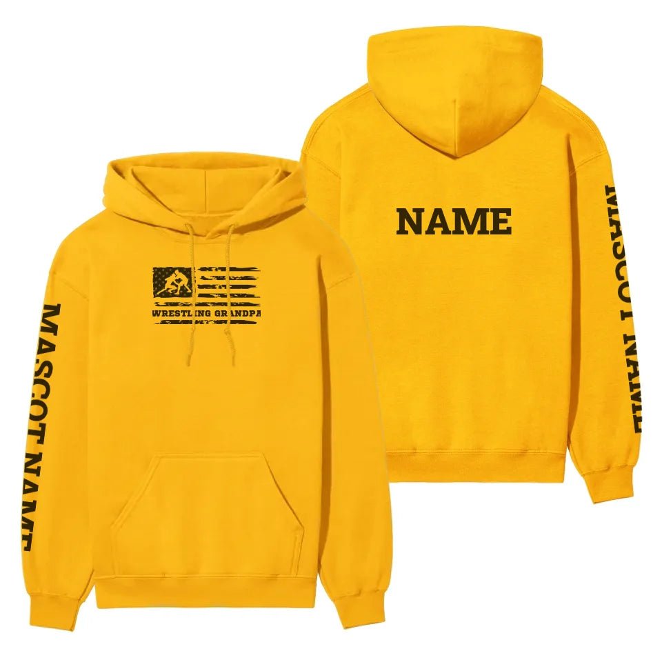 Wrestling Grandpa Horizontal Flag With Wrestler Name on a Hoodie with a Black Graphic