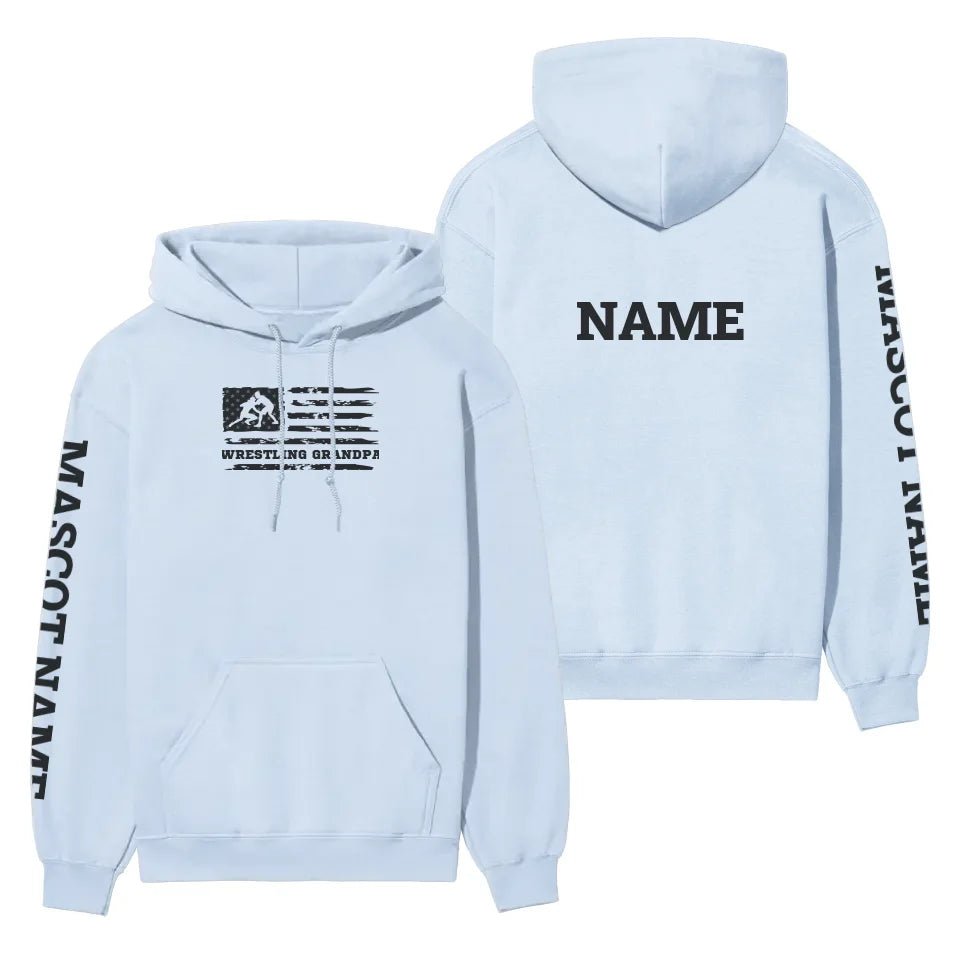 Wrestling Grandpa Horizontal Flag With Wrestler Name on a Hoodie with a Black Graphic