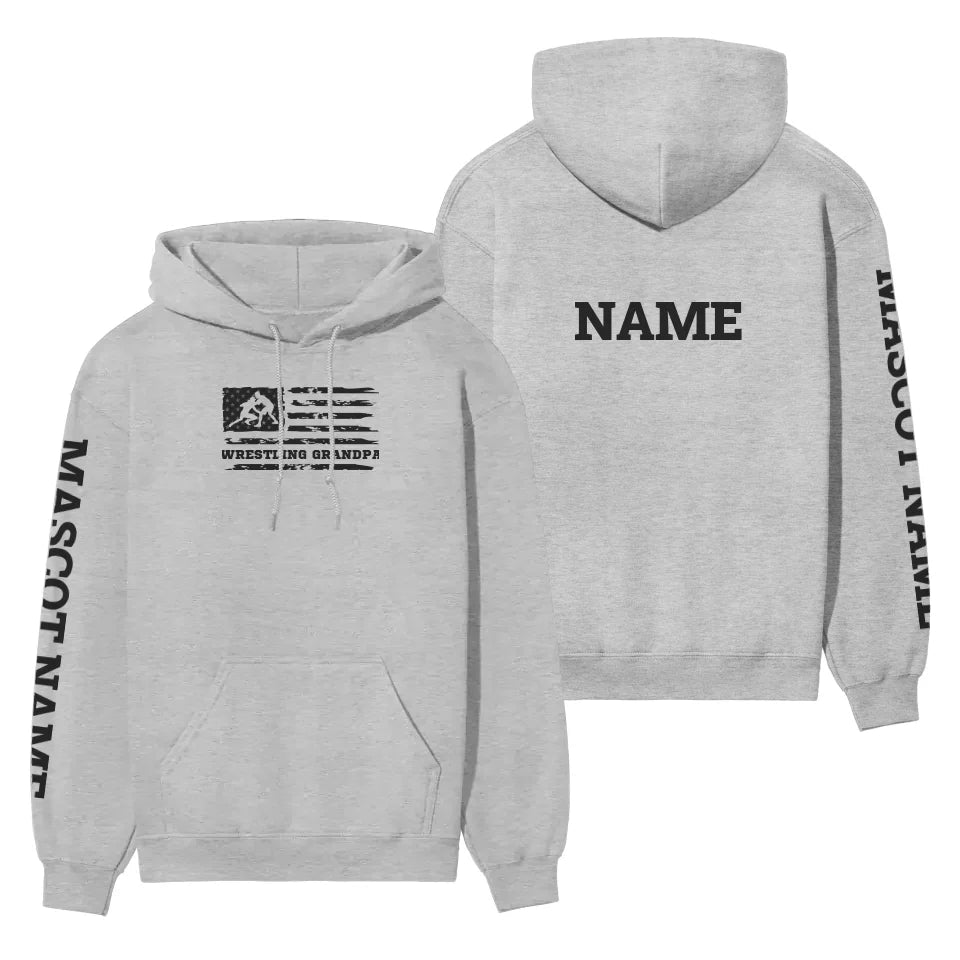 Wrestling Grandpa Horizontal Flag With Wrestler Name on a Hoodie with a Black Graphic