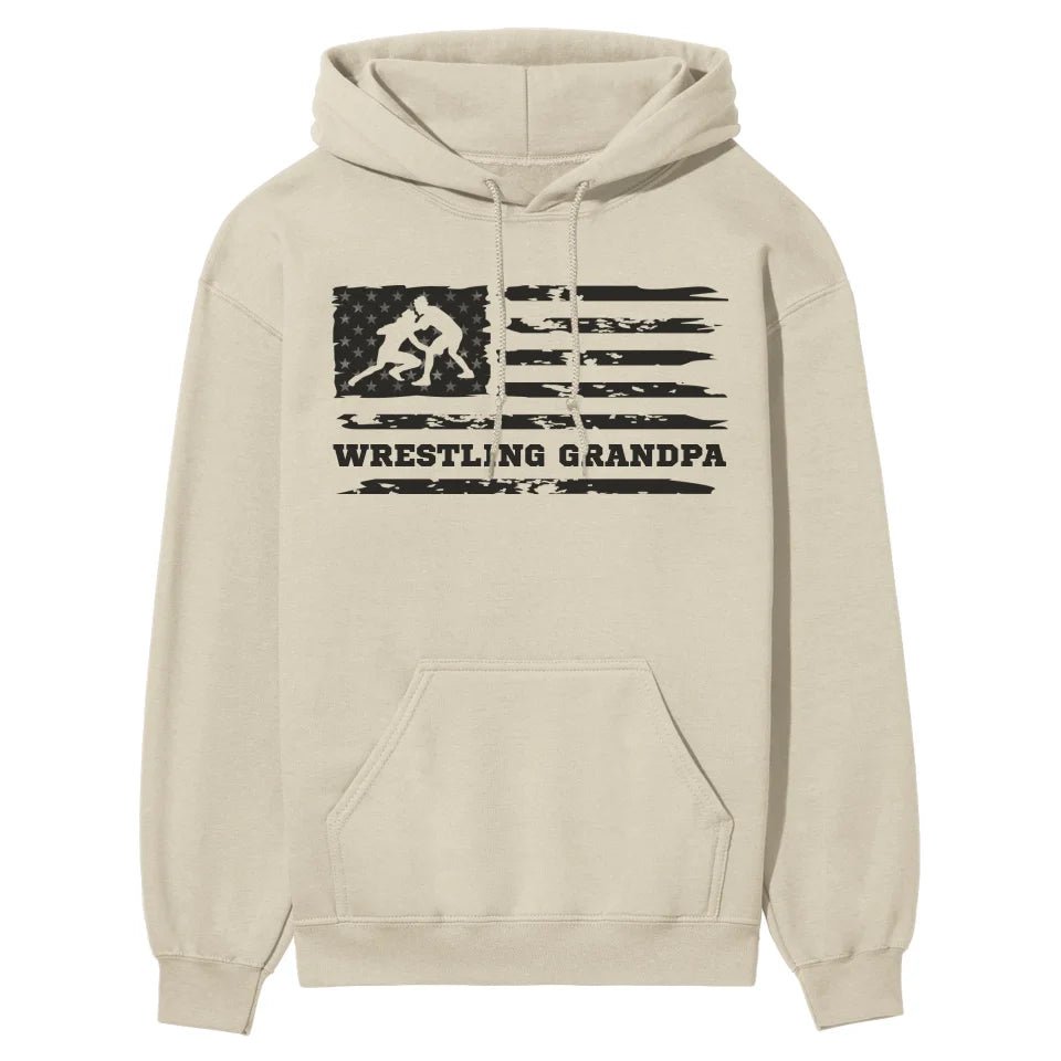 Wrestling Grandpa Horizontal Flag on a Hoodie with a Black Graphic