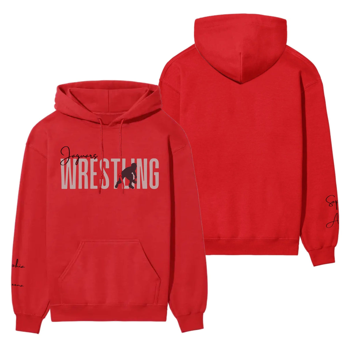 Personalized Wrestling on a Hoodie With Modern Bold Designs and Wrestler Name on Sleeve on a Hoodie