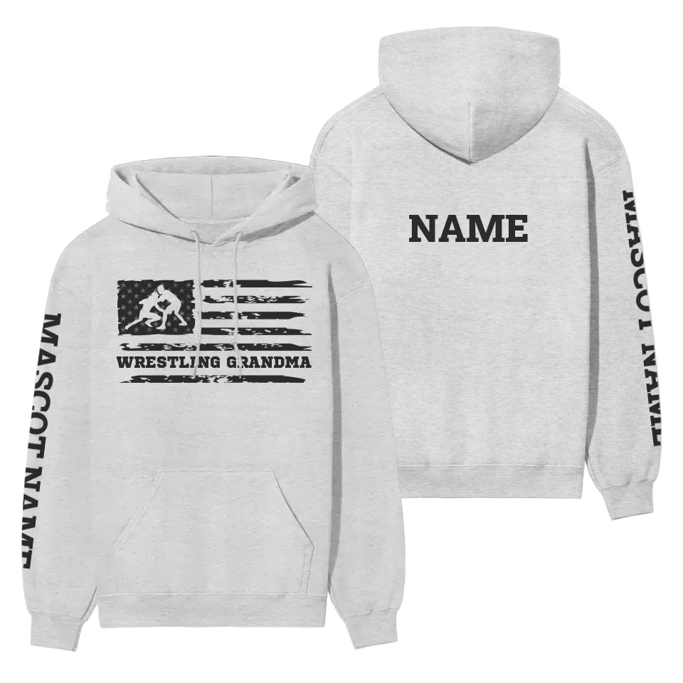 Wrestling Grandma Horizontal Flag With Wrestler Name on a Hoodie with a Black Graphic