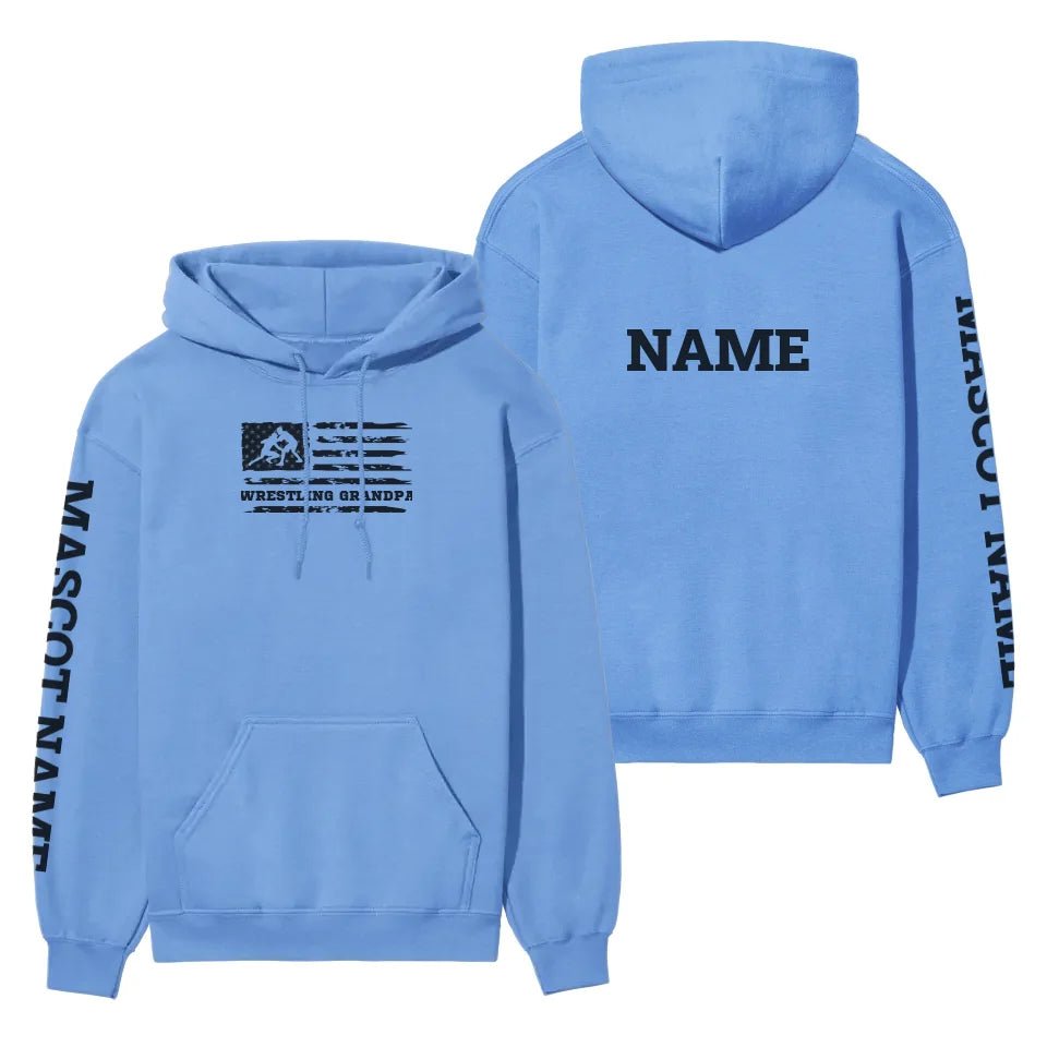 Wrestling Grandpa Horizontal Flag With Wrestler Name on a Hoodie with a Black Graphic