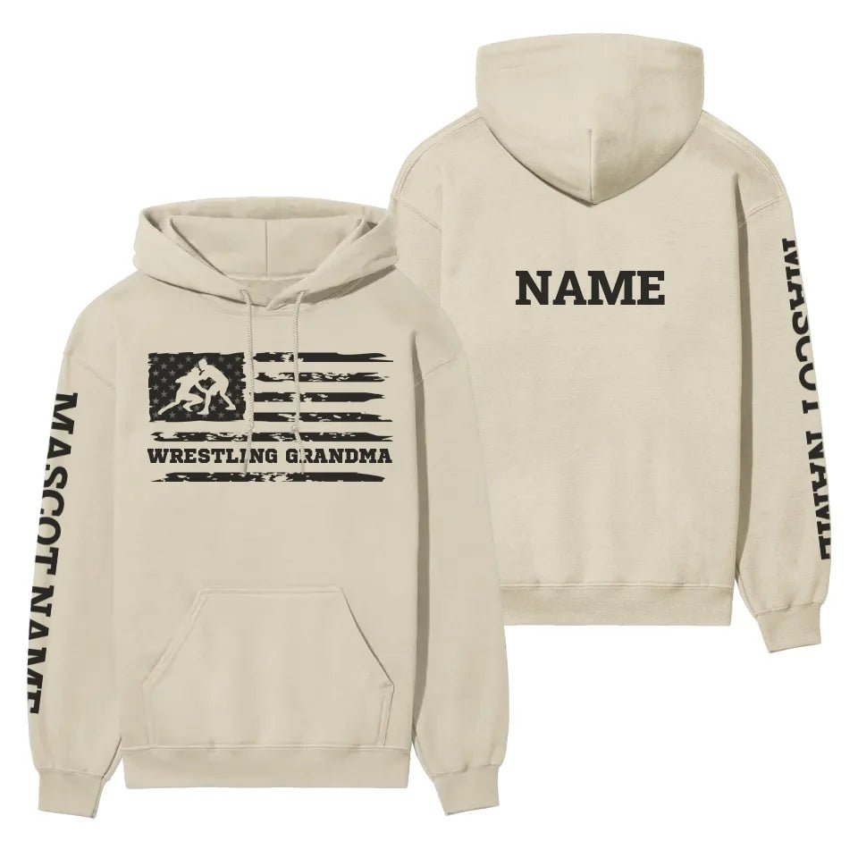 Wrestling Grandma Horizontal Flag With Wrestler Name on a Hoodie with a Black Graphic