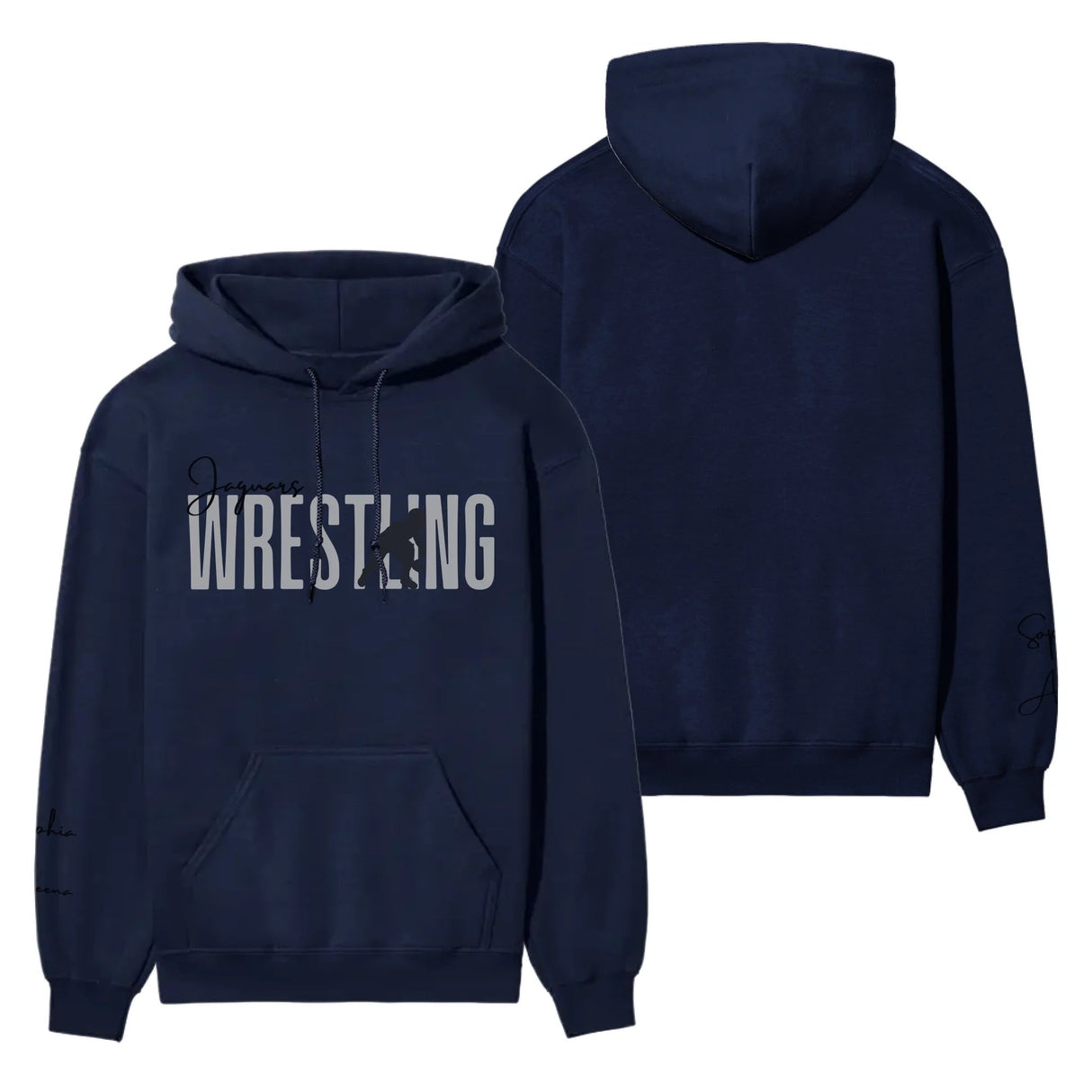 Personalized Wrestling on a Hoodie With Modern Bold Designs and Wrestler Name on Sleeve on a Hoodie