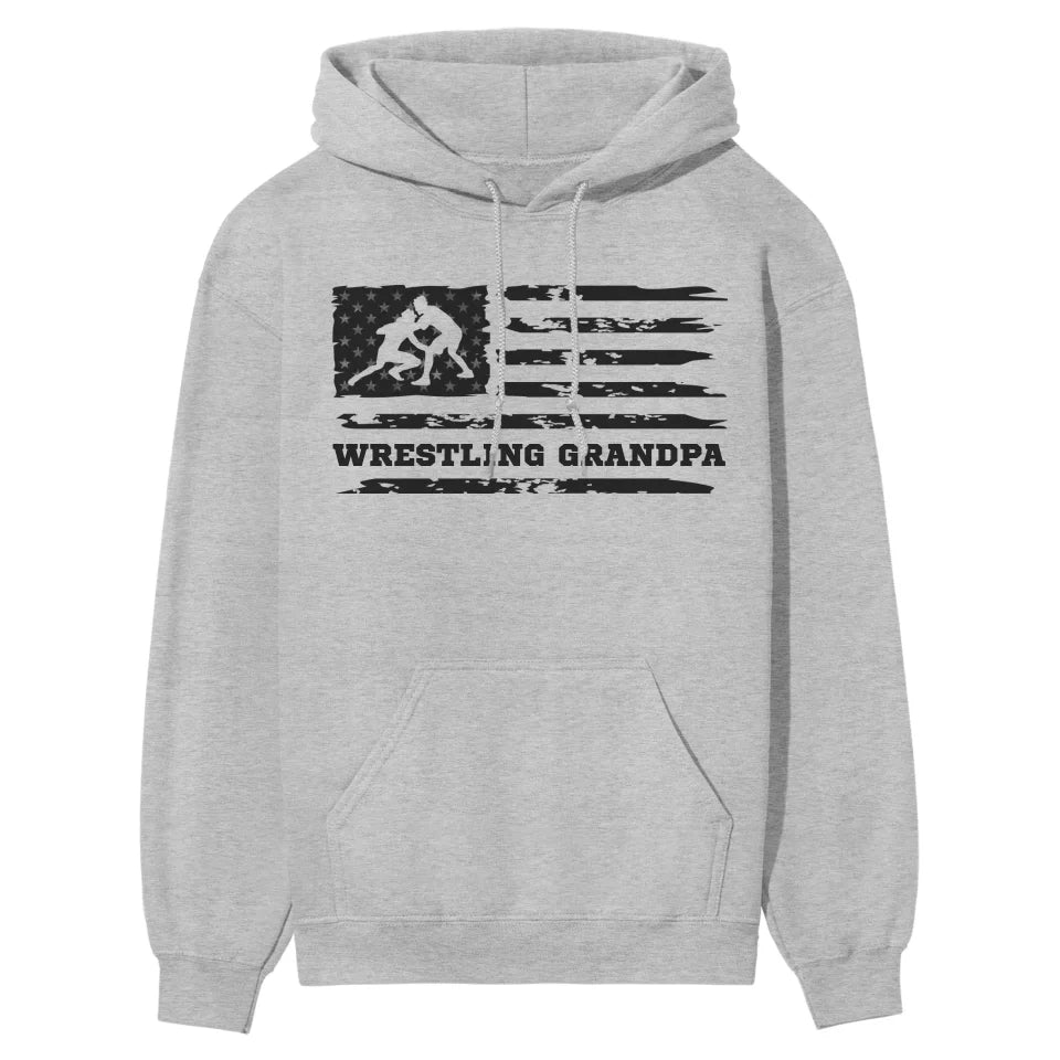 Wrestling Grandpa Horizontal Flag on a Hoodie with a Black Graphic