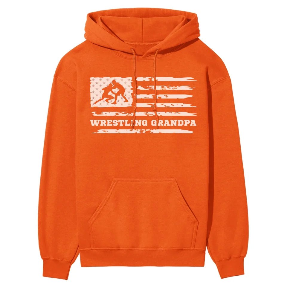 Wrestling Grandpa Horizontal Flag on a Hoodie with a White Graphic