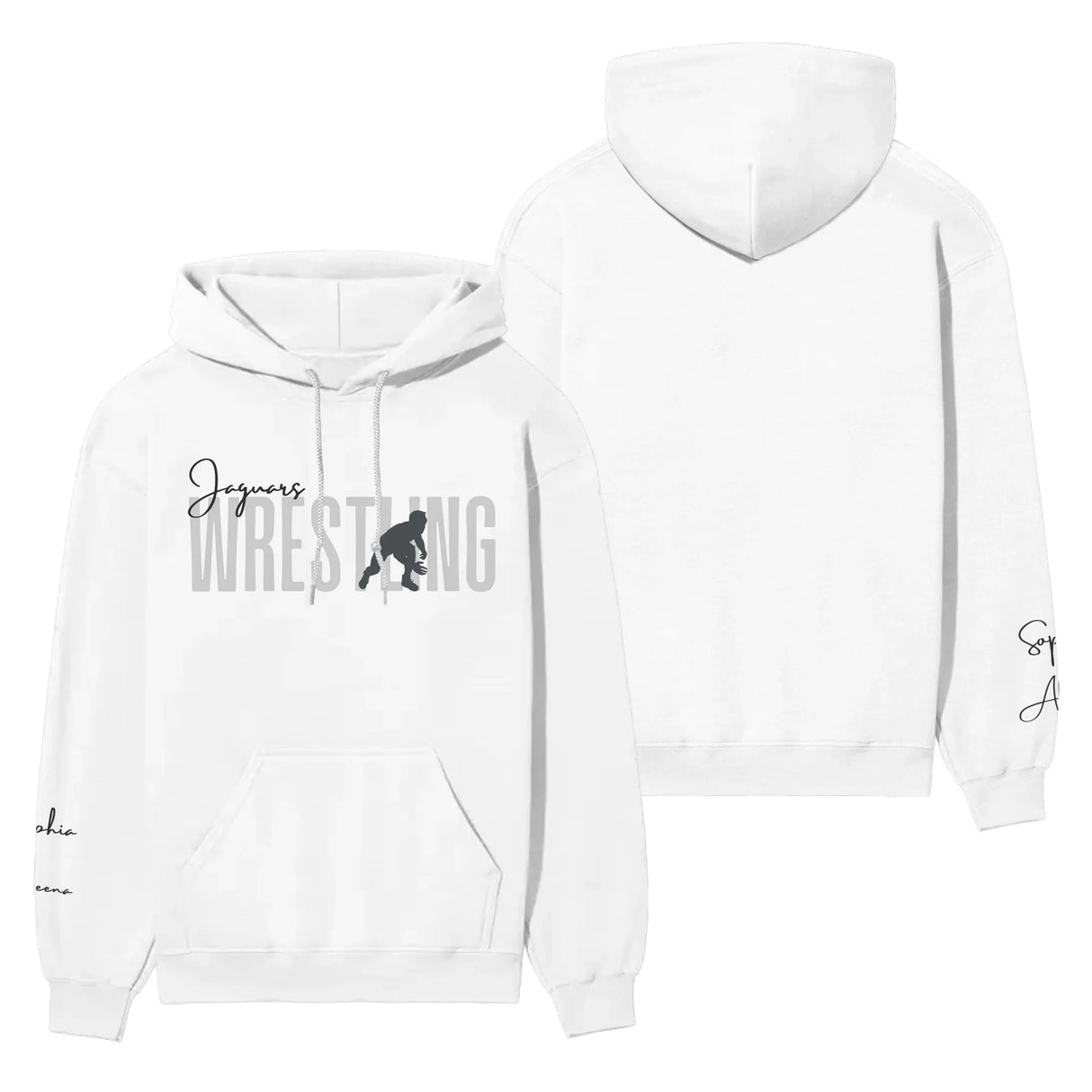 Personalized Wrestling on a Hoodie With Modern Bold Designs and Wrestler Name on Sleeve on a Hoodie