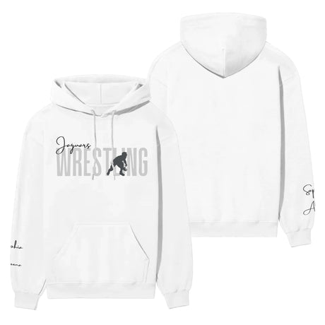 Personalized Wrestling on a Hoodie With Modern Bold Designs and Wrestler Name on Sleeve on a Hoodie