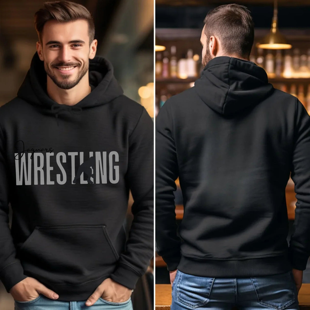 Personalized Wrestling on a Hoodie With Modern Bold Designs and Wrestler Name on Sleeve on a Hoodie