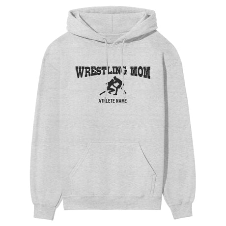 Wrestling Mom with Wrestler Icon and Wrestler Name on a Hoodie with a Black Graphic
