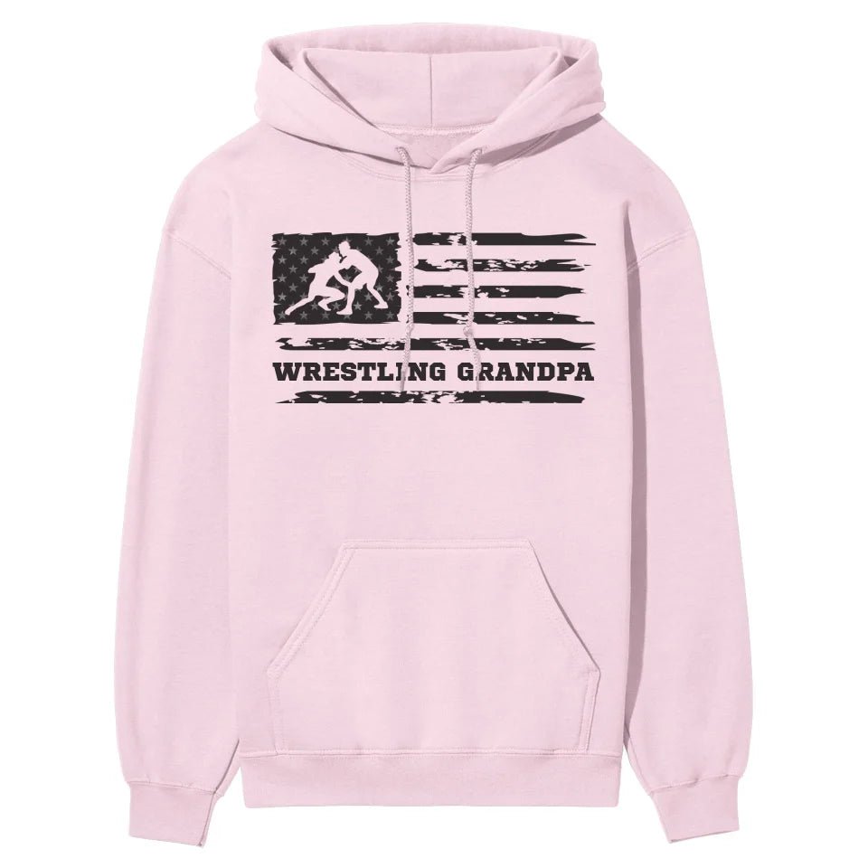 Wrestling Grandpa Horizontal Flag on a Hoodie with a Black Graphic