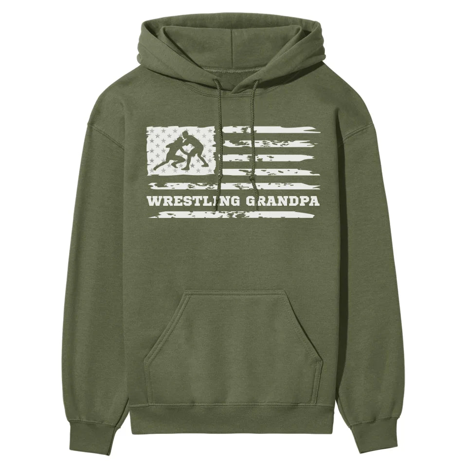Wrestling Grandpa Horizontal Flag on a Hoodie with a White Graphic