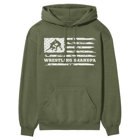 Wrestling Grandpa Horizontal Flag on a Hoodie with a White Graphic
