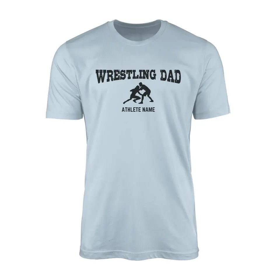 Wrestling Dad with Wrestler Icon and Wrestler Name on a Men's T-Shirt with a Black Graphic