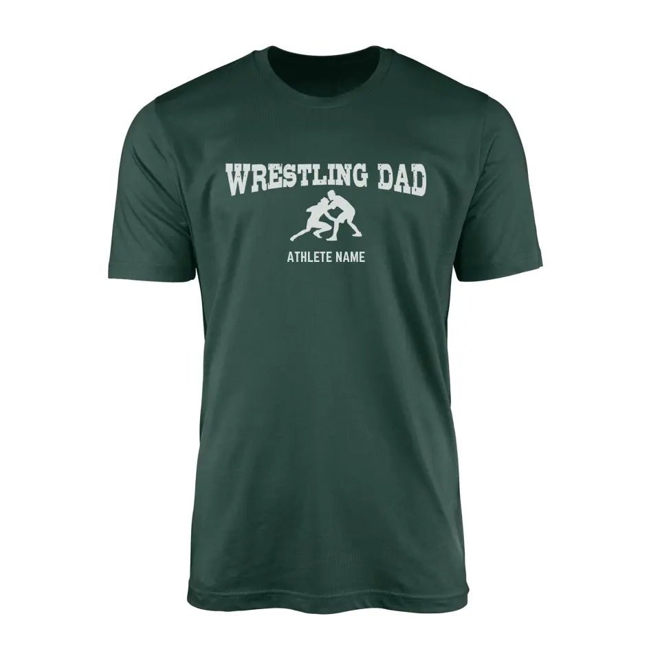 Wrestling Dad with Wrestler Icon and Wrestler Name on a Men's T-Shirt with a White Graphic