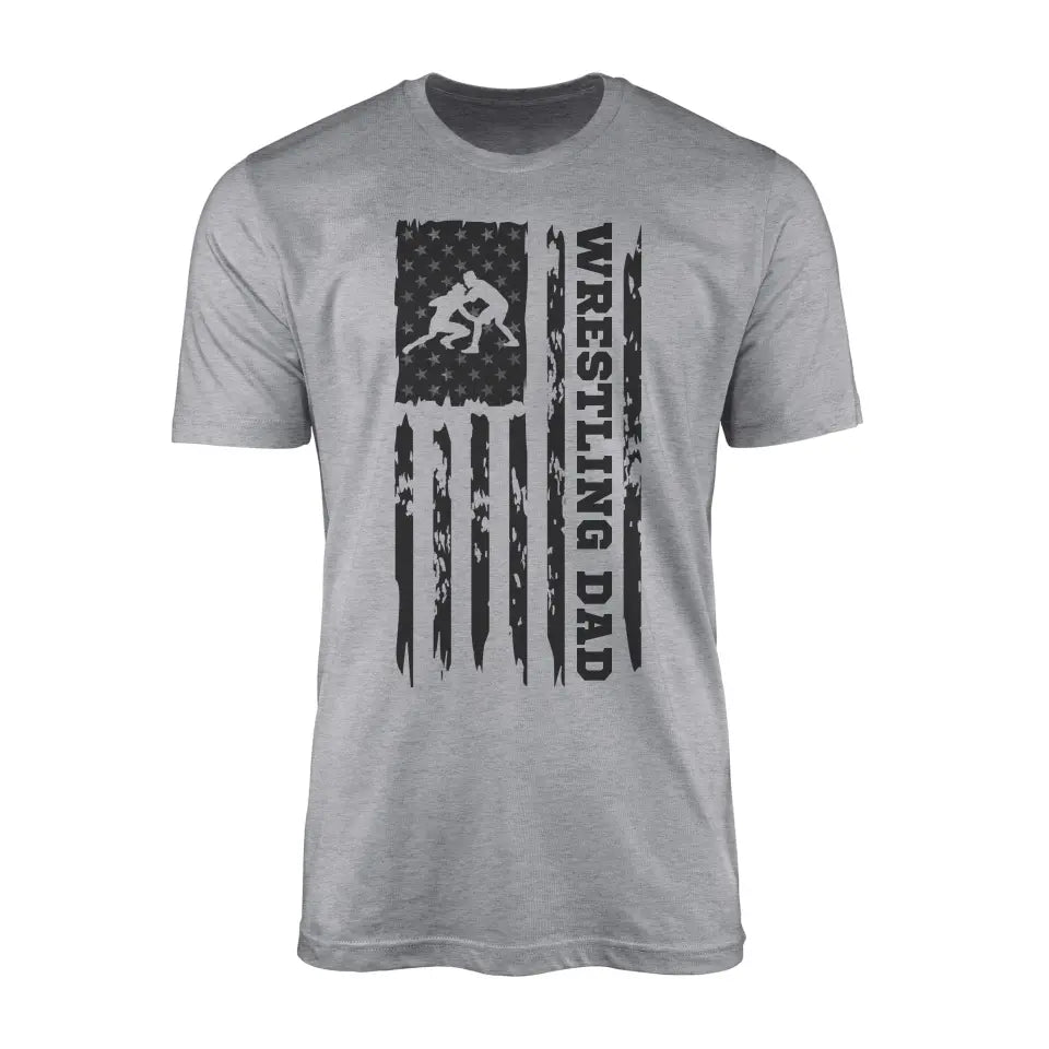Wrestling Dad Vertical Flag on a Men's T-Shirt with a Black Graphic