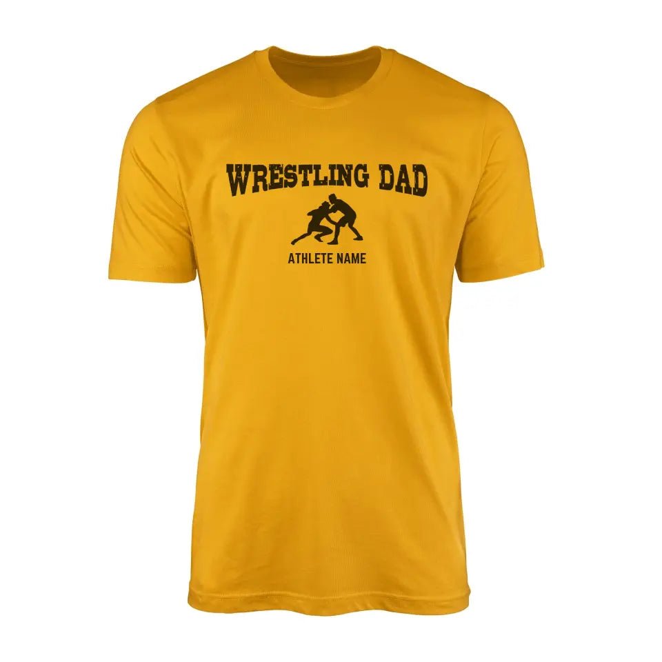 Wrestling Dad with Wrestler Icon and Wrestler Name on a Men's T-Shirt with a Black Graphic