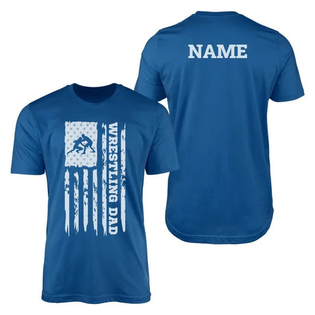 Wrestling Dad Vertical Flag With Wrestler Name on a Men's T-Shirt with a White Graphic