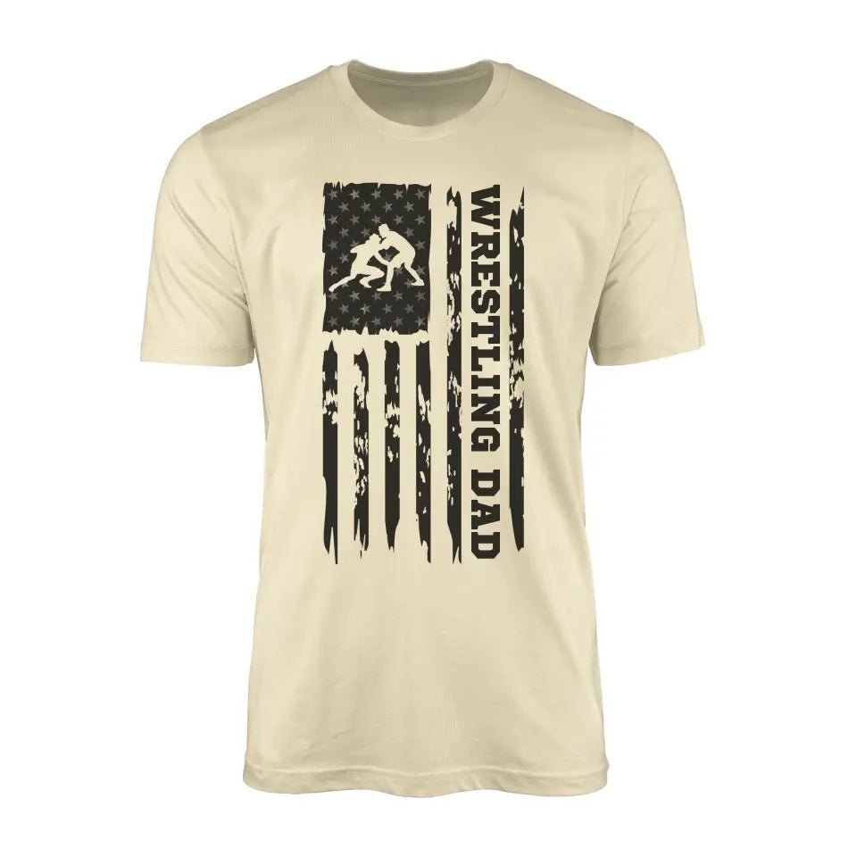 Wrestling Dad Vertical Flag on a Men's T-Shirt with a Black Graphic