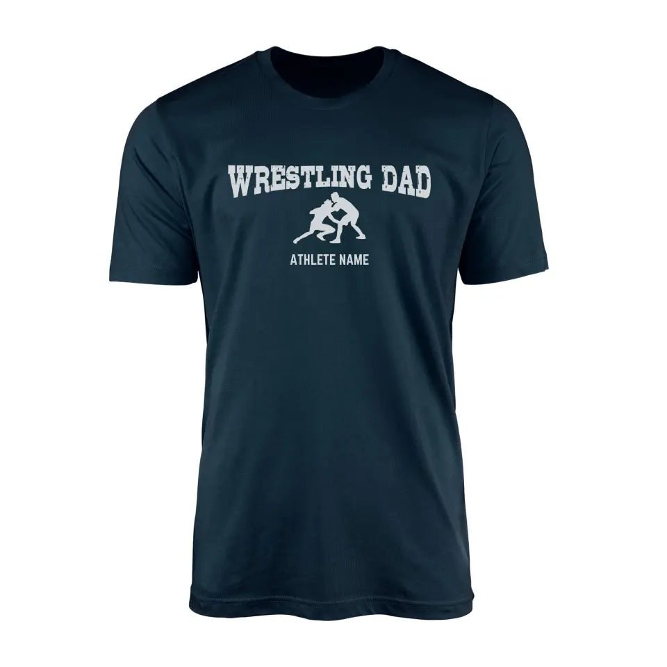 Wrestling Dad with Wrestler Icon and Wrestler Name on a Men's T-Shirt with a White Graphic