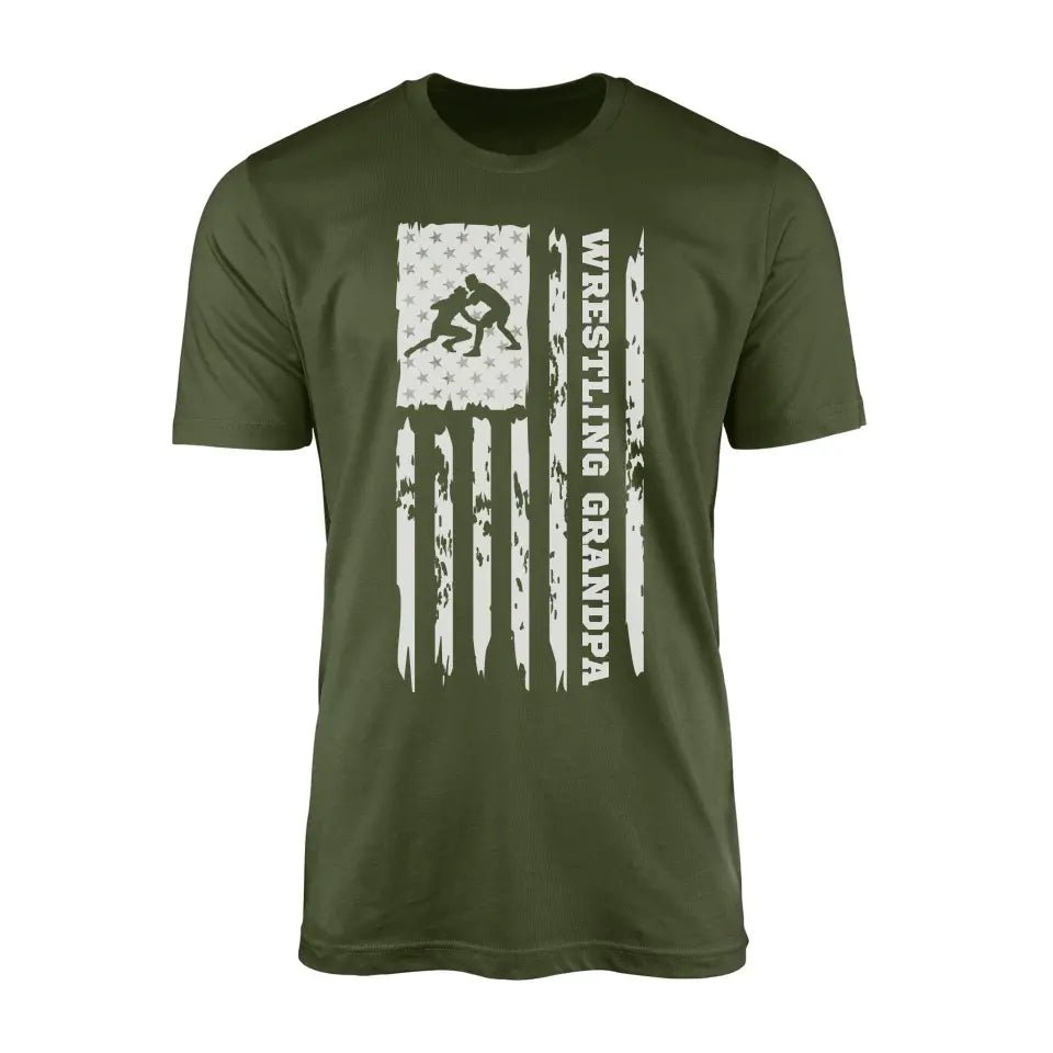 Wrestling Grandpa Vertical Flag on a Men's T-Shirt with a White Graphic