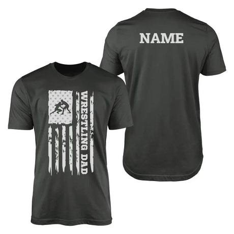Wrestling Dad Vertical Flag With Wrestler Name on a Men's T-Shirt with a White Graphic