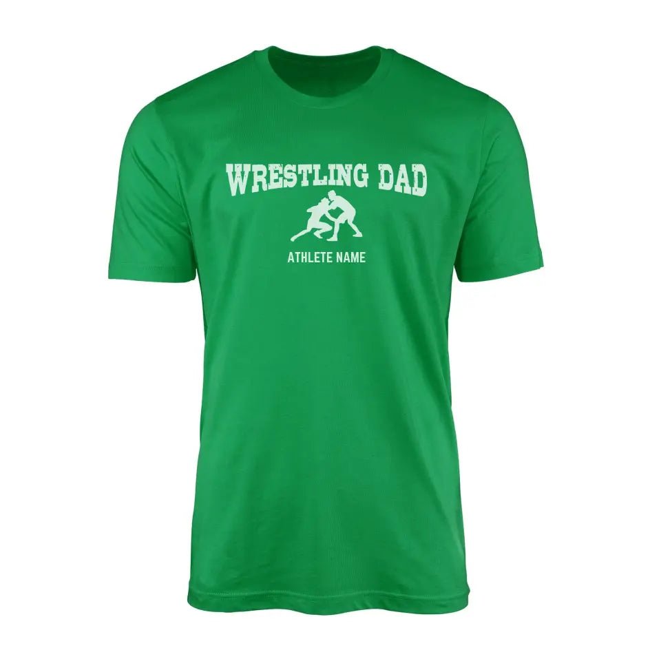 Wrestling Dad with Wrestler Icon and Wrestler Name on a Men's T-Shirt with a White Graphic