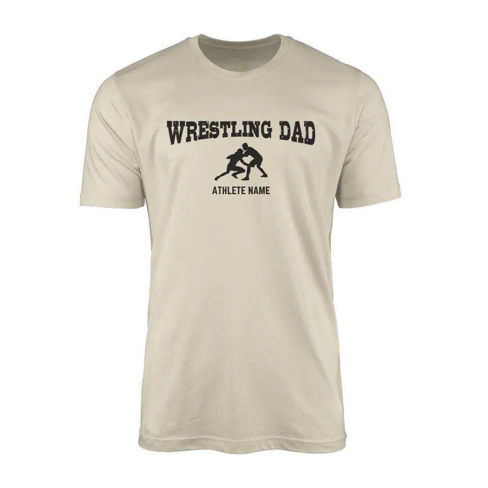 Wrestling Dad with Wrestler Icon and Wrestler Name on a Men's T-Shirt with a Black Graphic