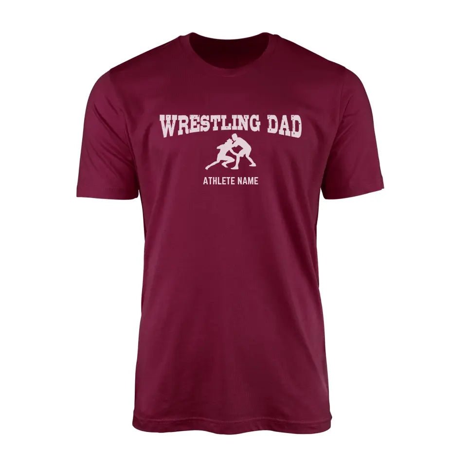 Wrestling Dad with Wrestler Icon and Wrestler Name on a Men's T-Shirt with a White Graphic