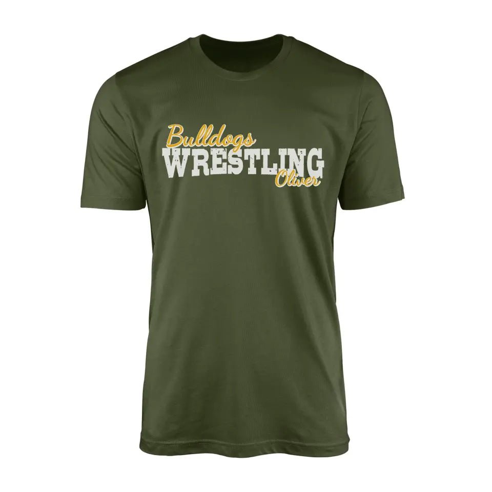 Custom Wrestling Mascot and Wrestler Name on a Men's T-Shirt with a White Graphic