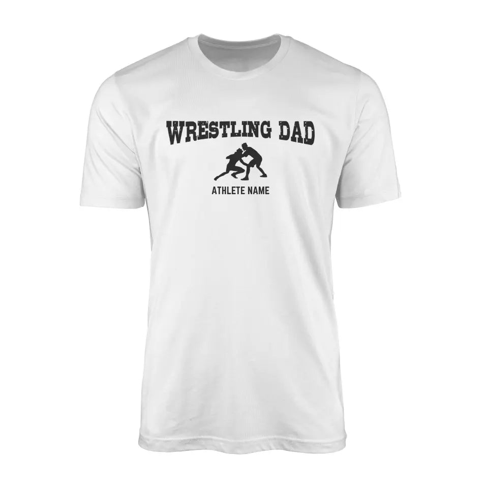 Wrestling Dad with Wrestler Icon and Wrestler Name on a Men's T-Shirt with a Black Graphic