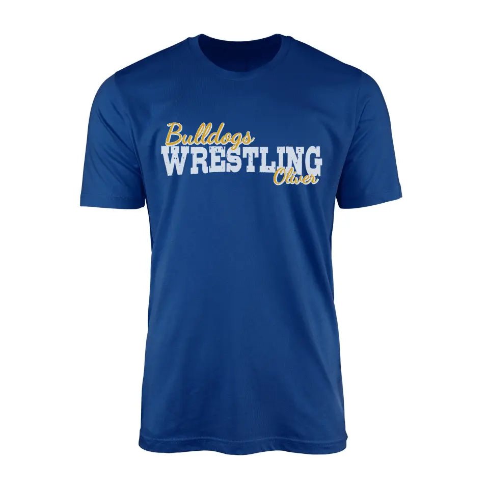 Custom Wrestling Mascot and Wrestler Name on a Men's T-Shirt with a White Graphic