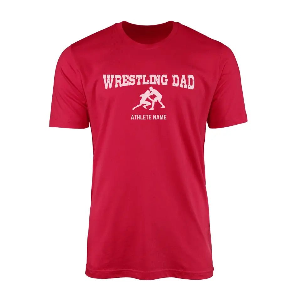 Wrestling Dad with Wrestler Icon and Wrestler Name on a Men's T-Shirt with a White Graphic
