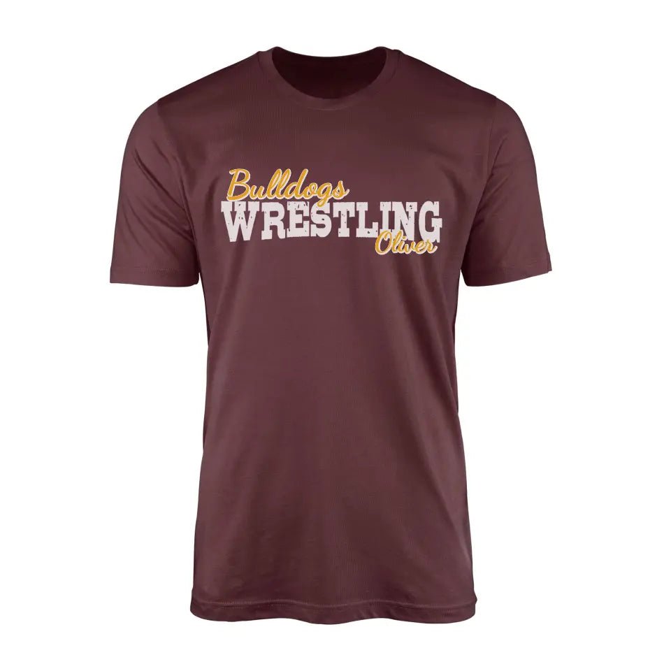 Custom Wrestling Mascot and Wrestler Name on a Men's T-Shirt with a White Graphic