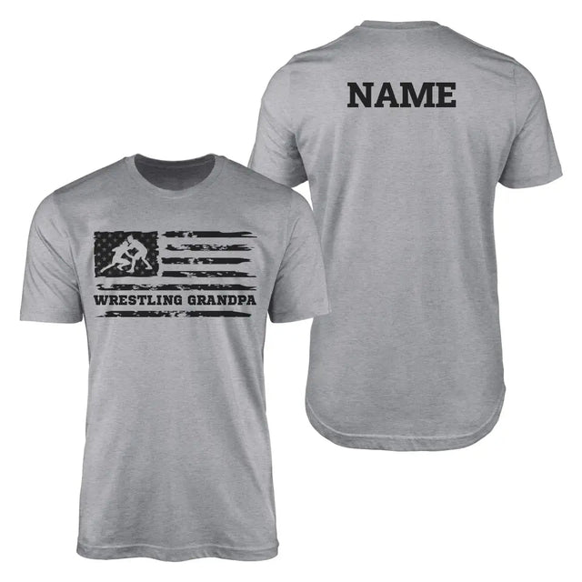 Wrestling Grandpa Horizontal Flag With Wrestler Name on a Men's T-Shirt with a Black Graphic