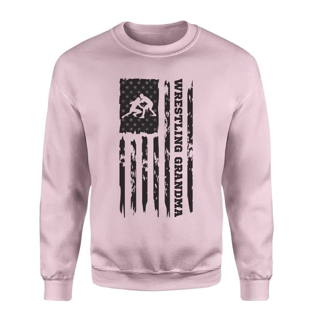 Wrestling Grandma Vertical Flag on a Sweatshirt with a Black Graphic