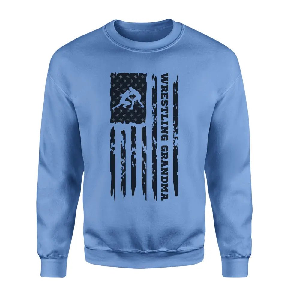Wrestling Grandma Vertical Flag on a Sweatshirt with a Black Graphic
