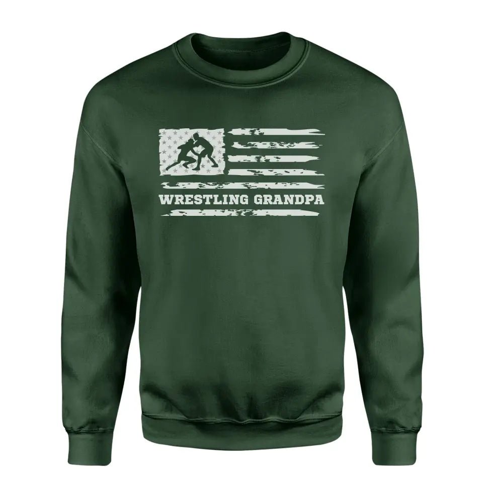 Wrestling Grandpa Horizontal Flag on a Sweatshirt with a White Graphic