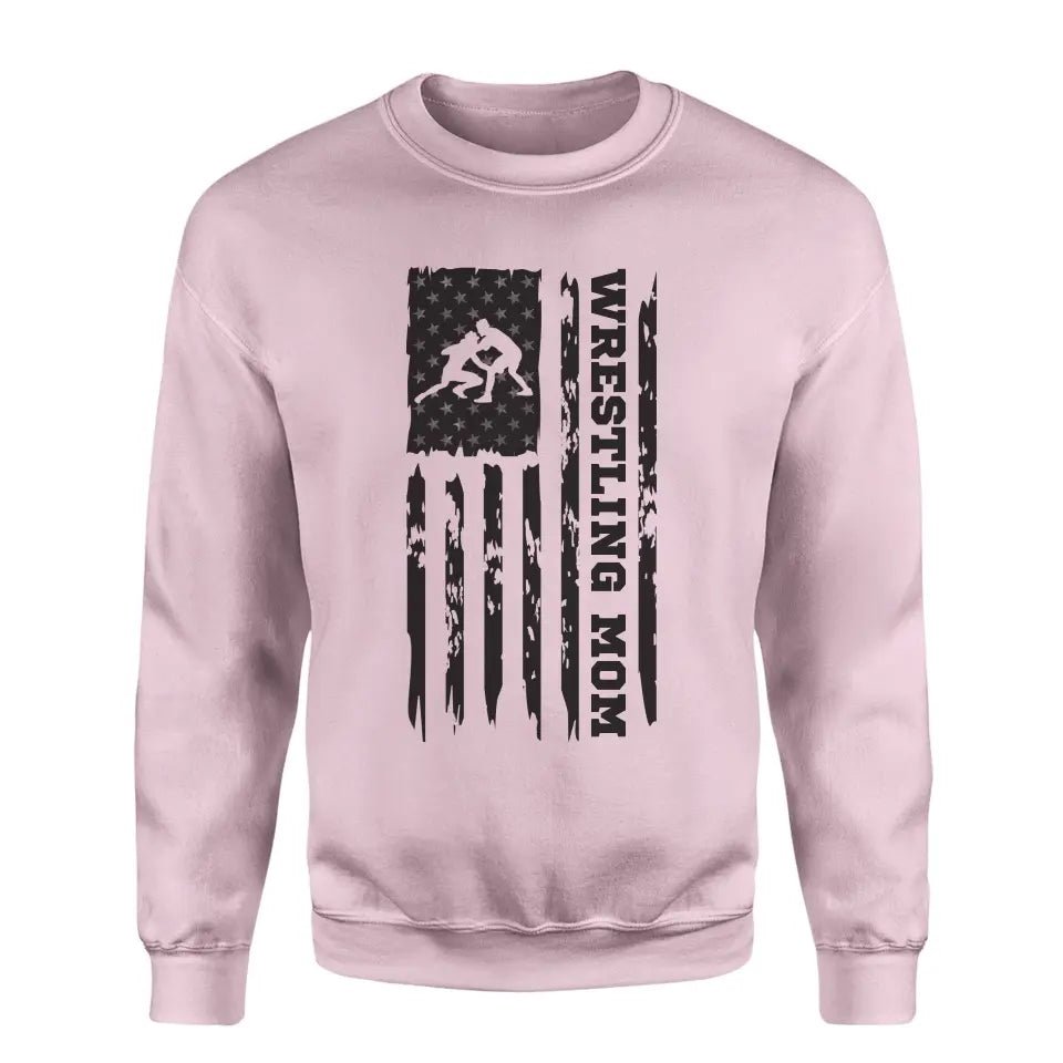 Wrestling Mom Vertical Flag on a Sweatshirt with a Black Graphic