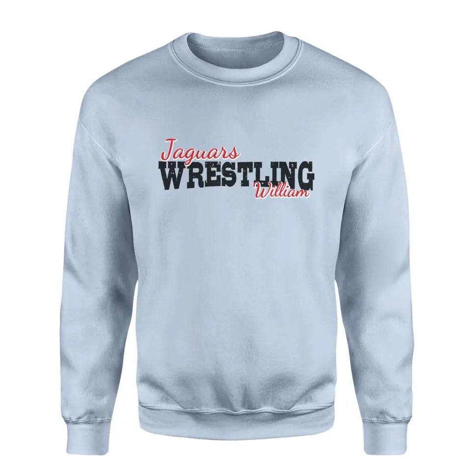 Custom Wrestling Mascot and Wrestler Name on a Sweatshirt with a Black Graphic