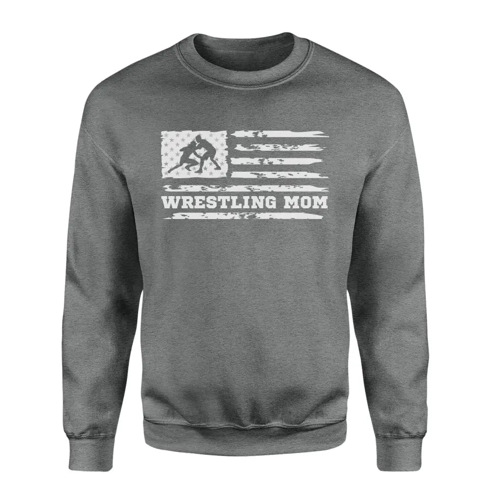 Wrestling Mom Horizontal Flag on a Sweatshirt with a White Graphic