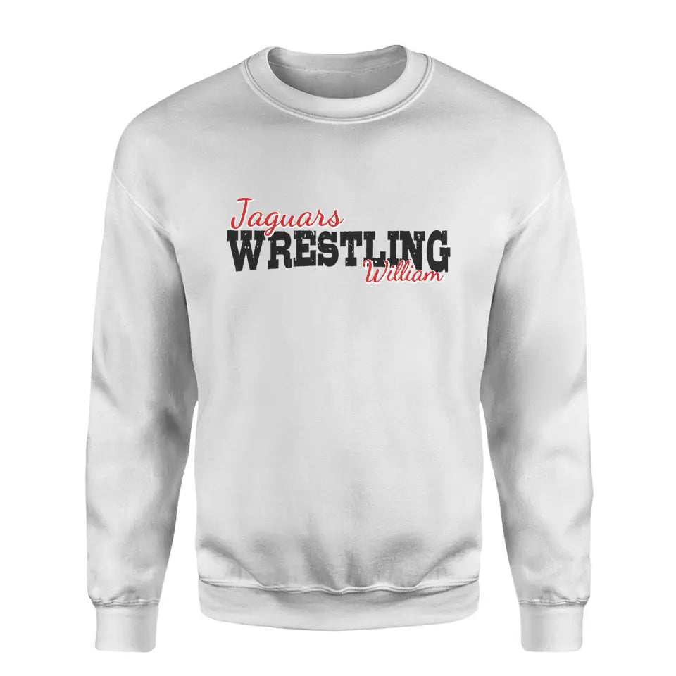 Custom Wrestling Mascot and Wrestler Name on a Sweatshirt with a Black Graphic