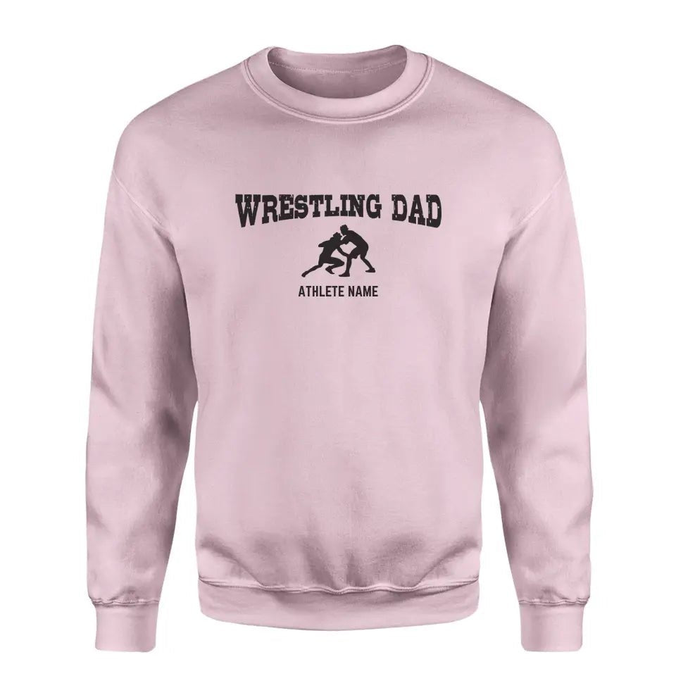 Wrestling Dad with Wrestler Icon and Wrestler Name on a Sweatshirt with a Black Graphic